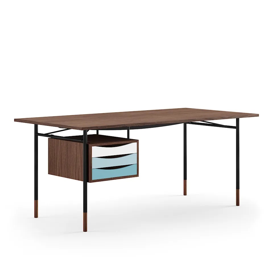 Nyhavn Desk, 170 cm, with Tray Unit, Walnut Dark Oil, Black Steel, Cold