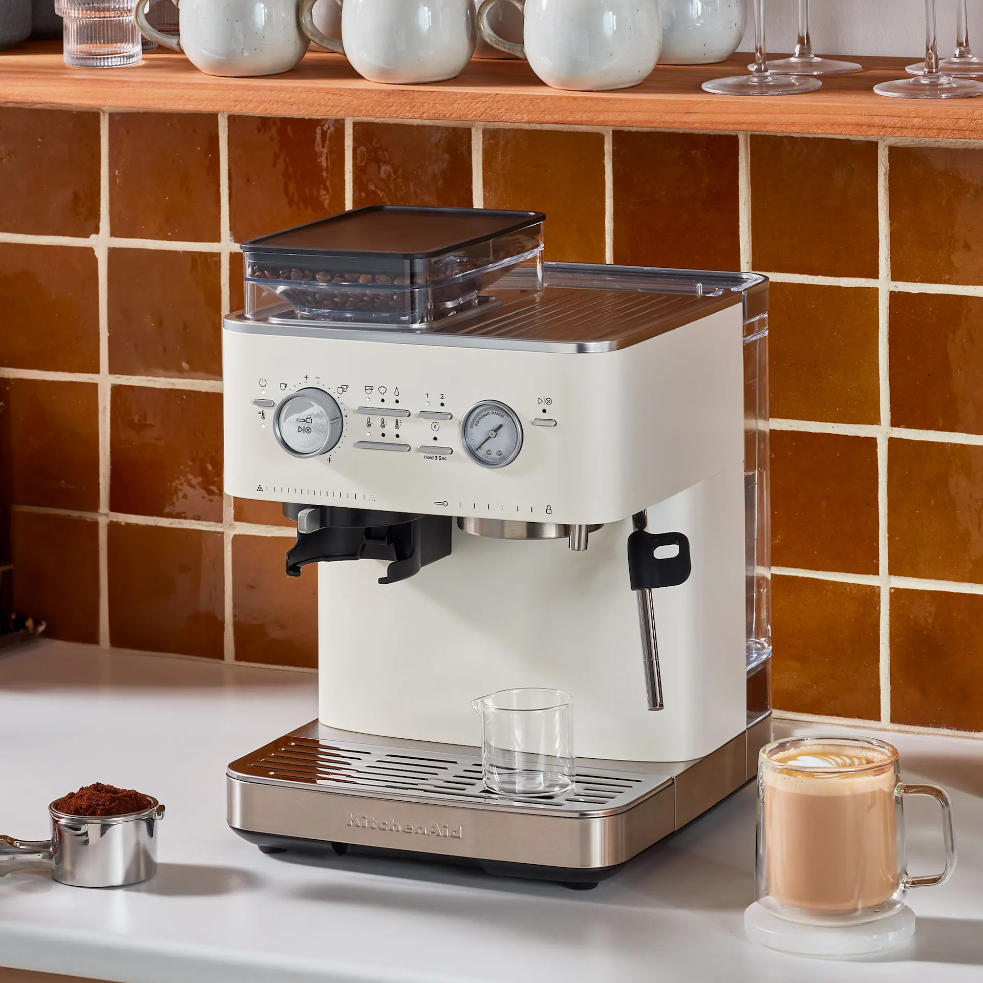 Semi-automatic espresso machine with grinder porcelain white 5KES6551EPL - KitchenAid - NO GA