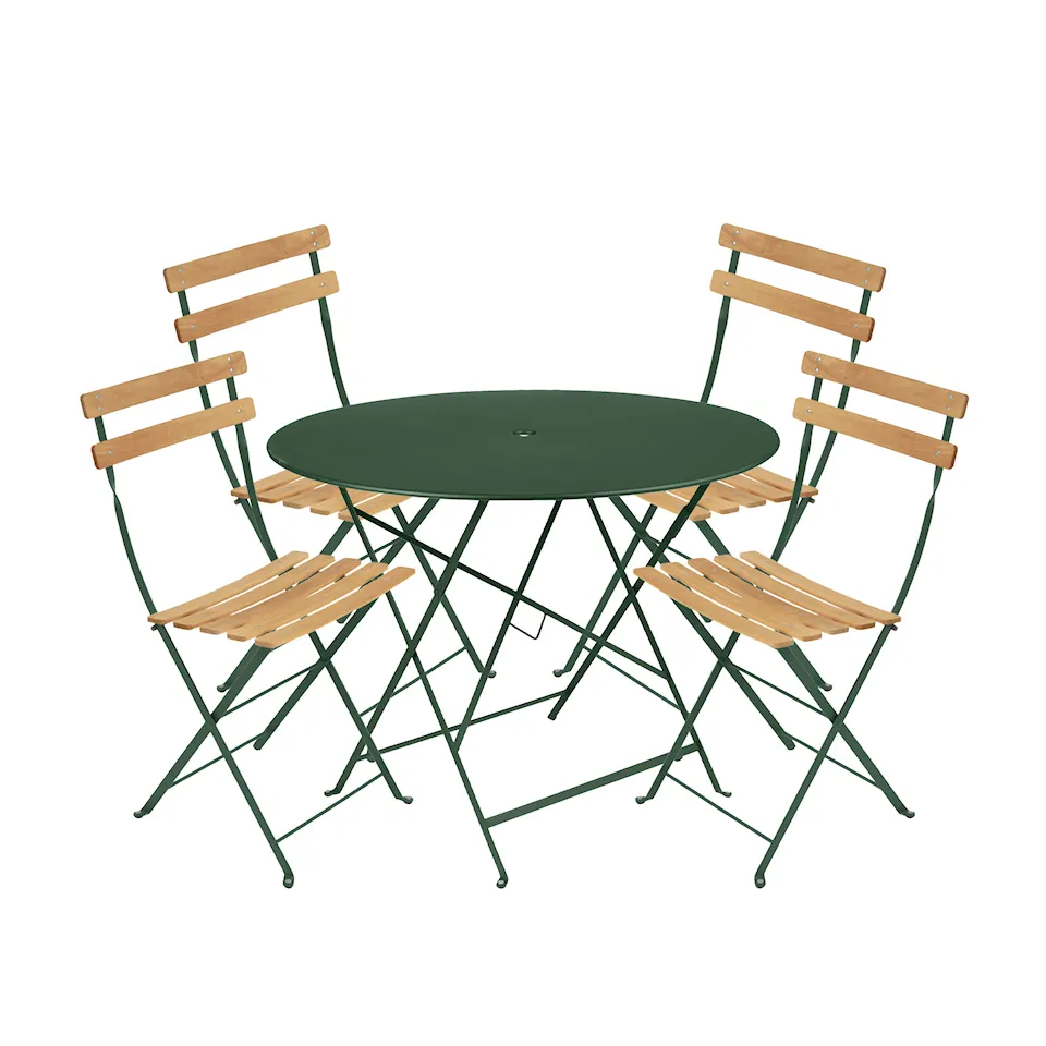 Bistro eetgroep Ø96cm & 4 hout stoelen