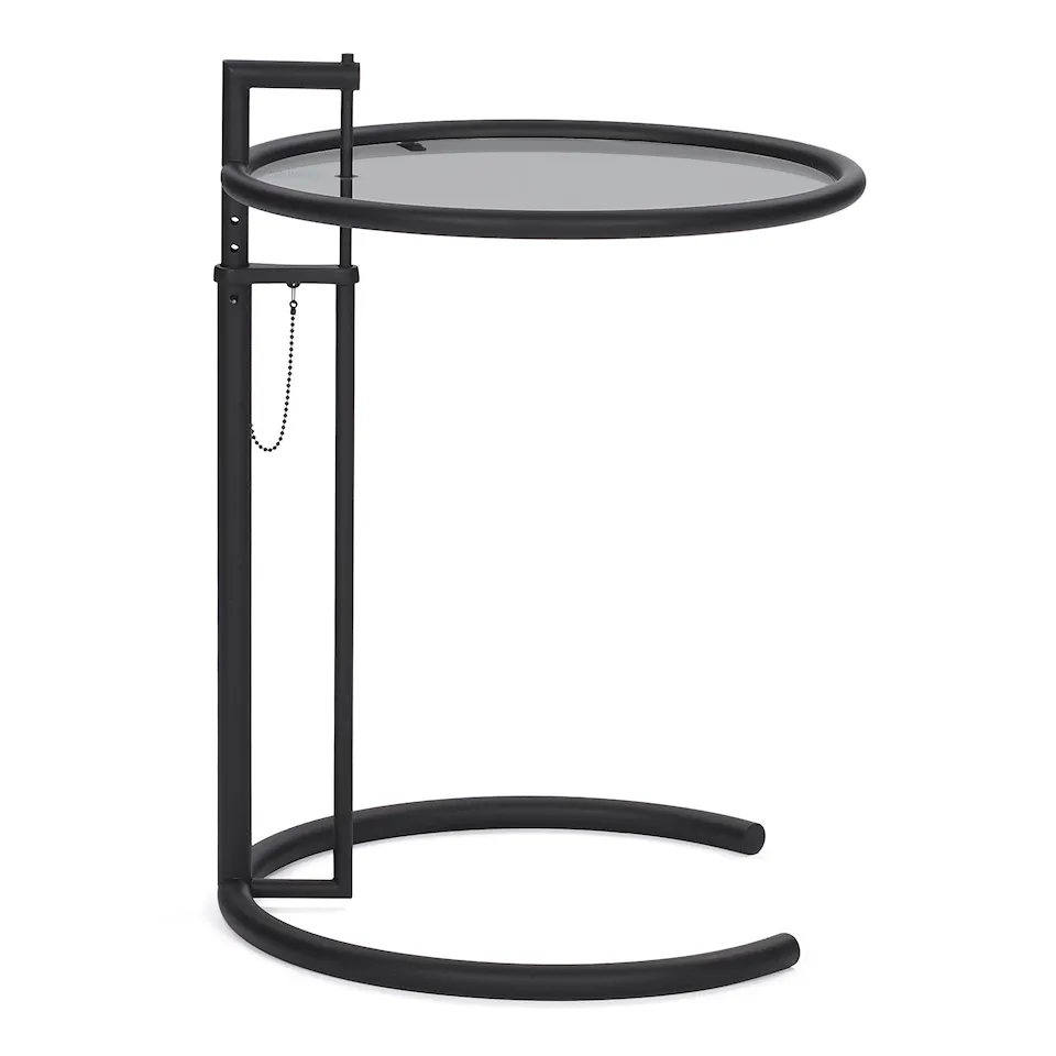 Adjustable Table E 1027, Svartlackerad stål, Grå glasskiva