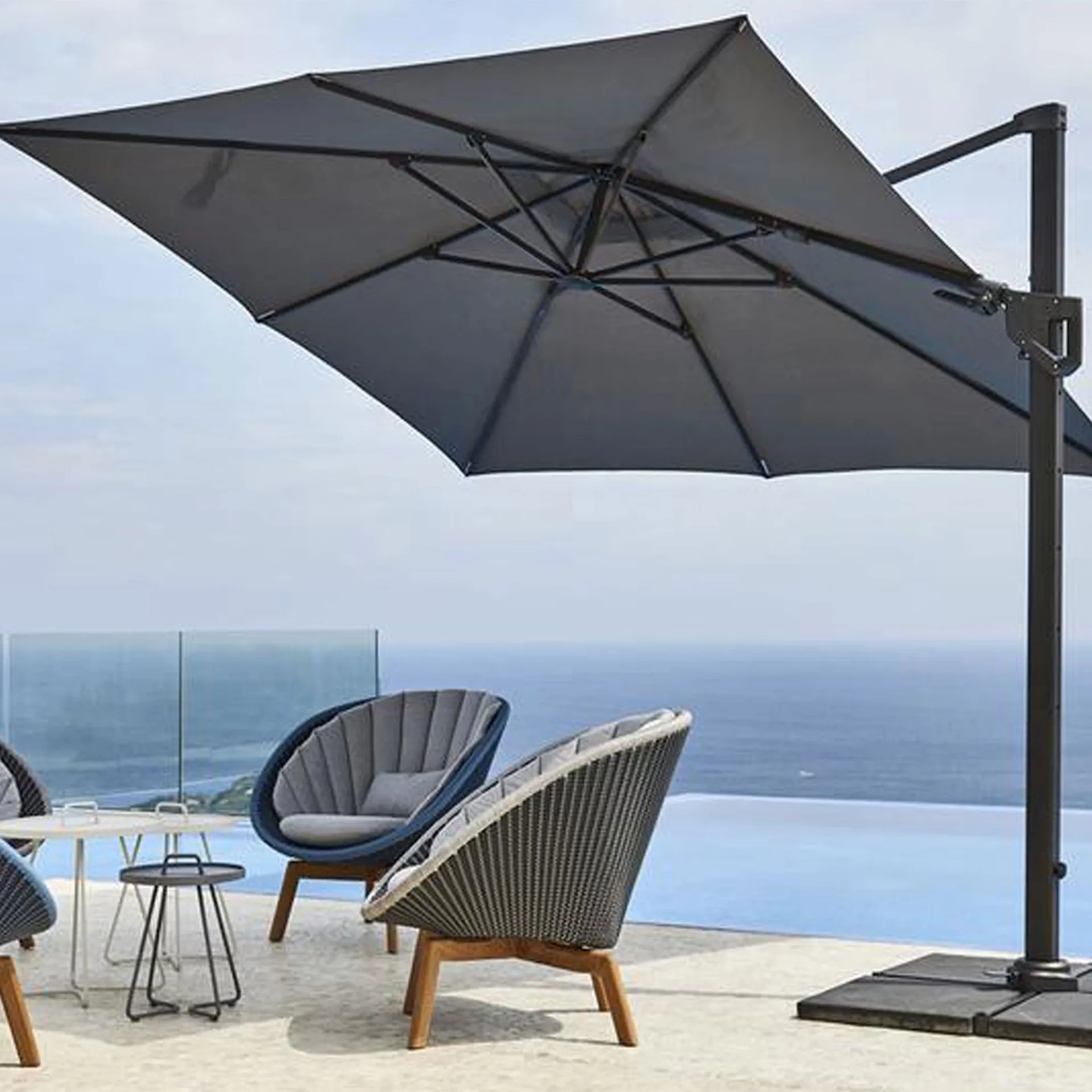 Hyde Luxe 3 x 3 m - Parasol & Parasol foot Tile - Cane-Line - NO GA