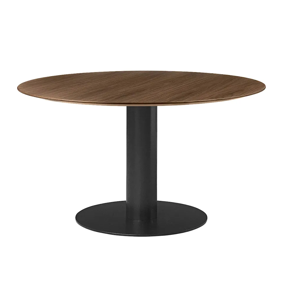 GUBI 2.0 Dining Table, Ø 130 cm, Skiva: Trä - Valnöt, Bas: Svart