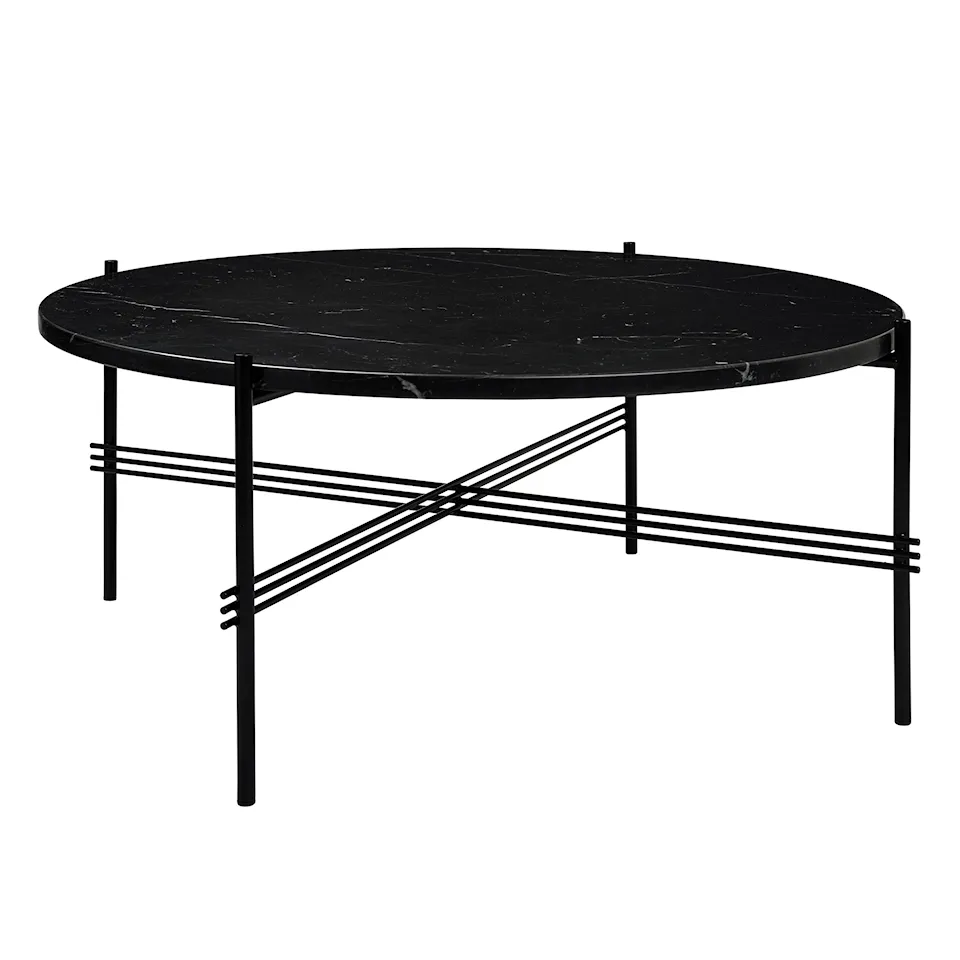 TS Coffee Table Ø 80 H. 35, Top: Nero Marquina Marble, Base: Black