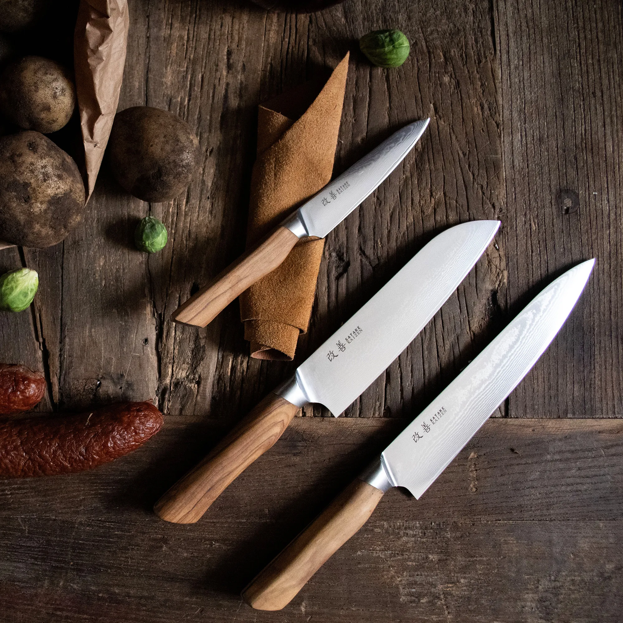Kaizen Puukkosetti 3 kpl - Gyuto, Santoku & Petty - 4