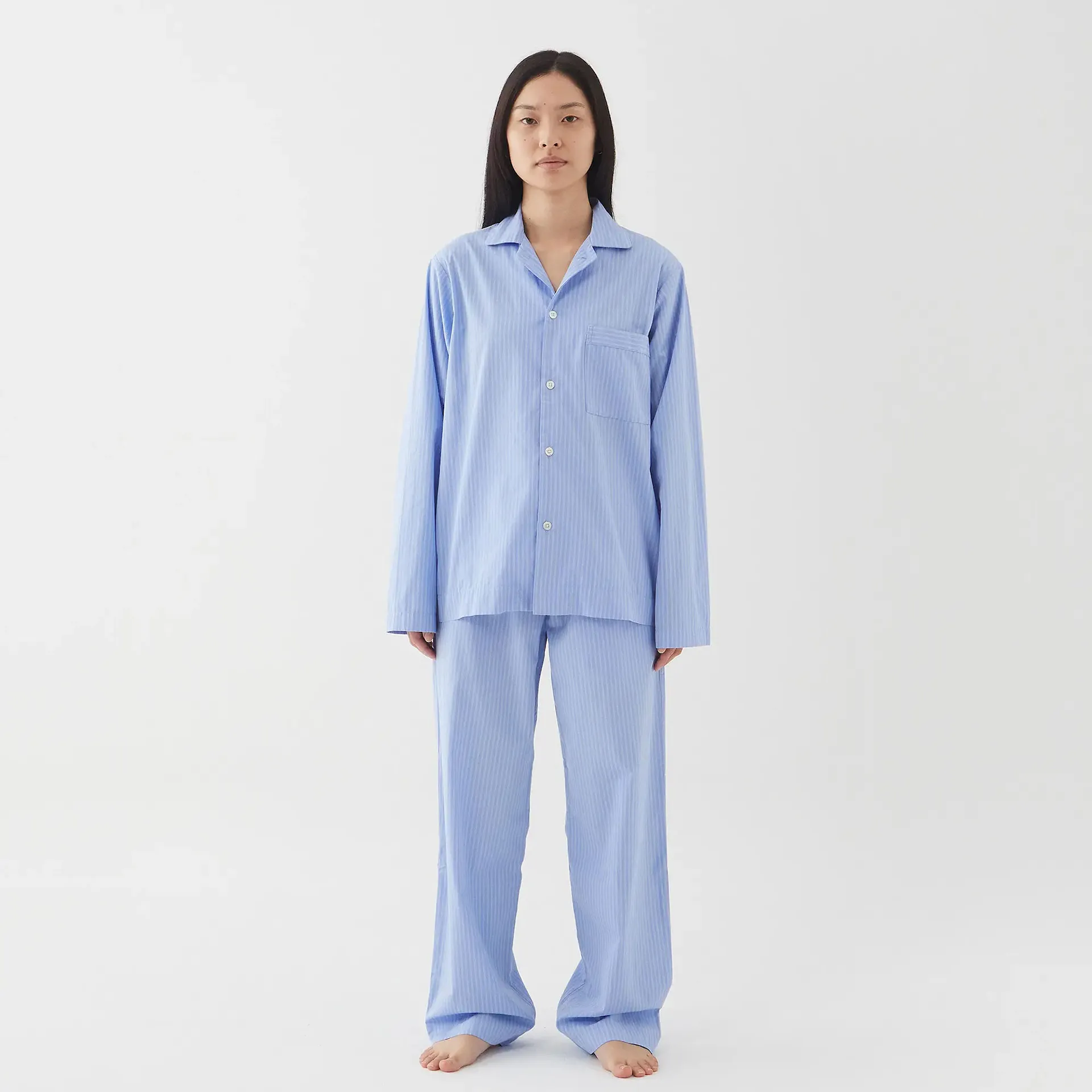 Poplin Pyjamas Shirt Blue Pin Stripes - TEKLA - NO GA