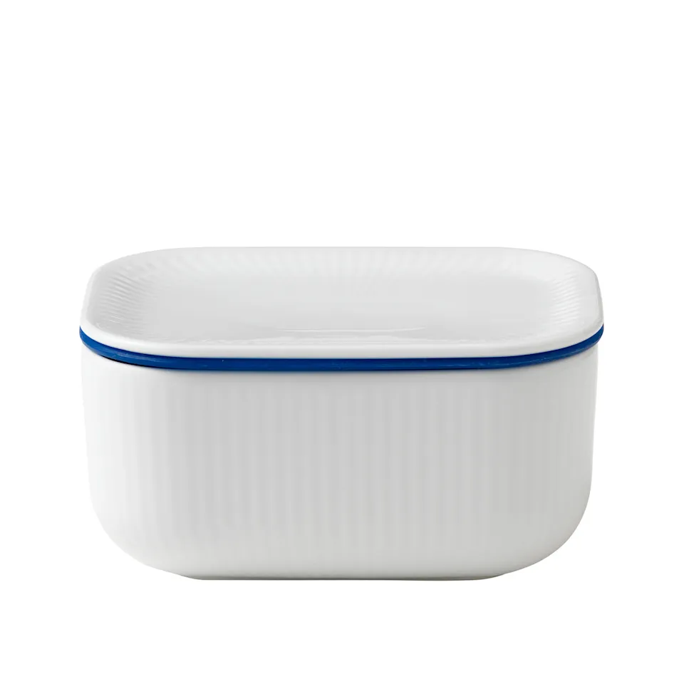 White Fluted Butter Dish with Lid 42 cl