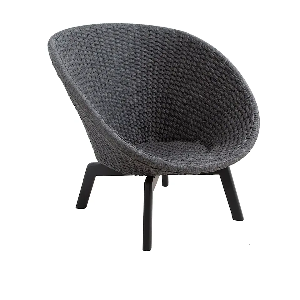 Peacock Lounge Armchair - Black Aluminum Legs/Dark Grey, Cane-line Soft Rope