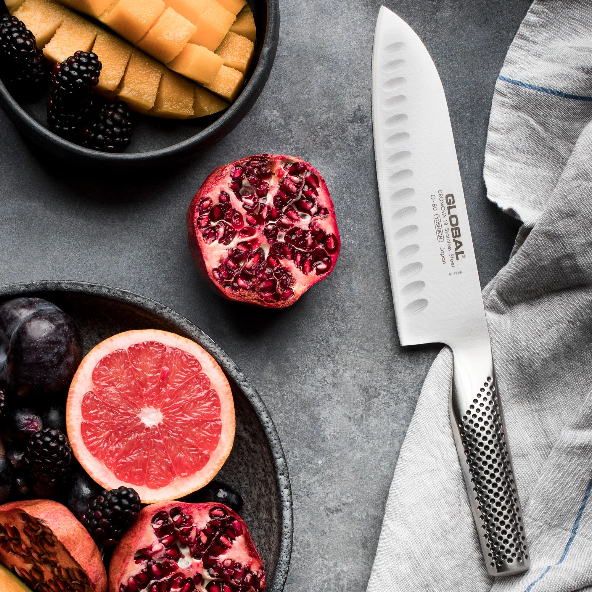 Global G-80 Santokuk knife Olive cut 18 cm - 2