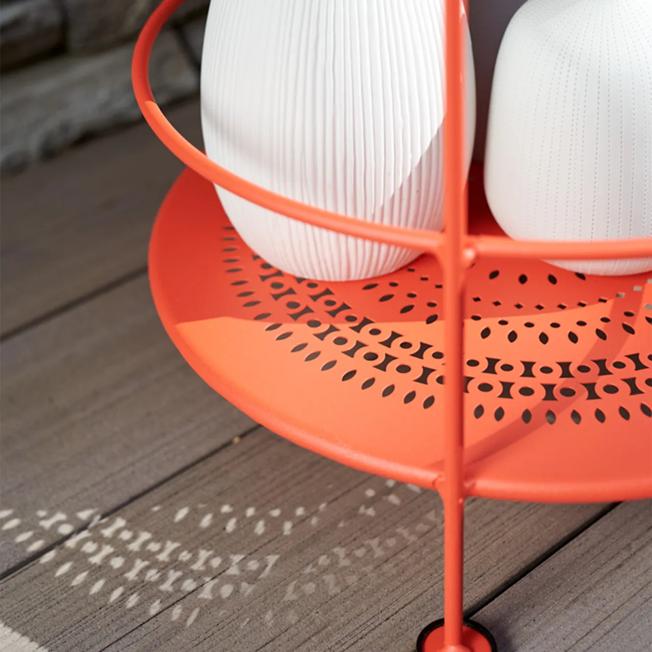 Guinguette Side Table With Perforated Double Top Red Ochre 20