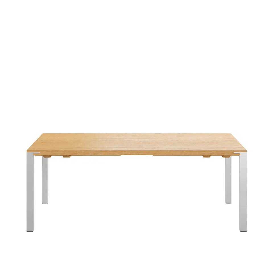 GM 2110 Table, 170 x 100 cm, top in oiled oak, 2 additional tops in the same wood, legs in brushed stainless steel