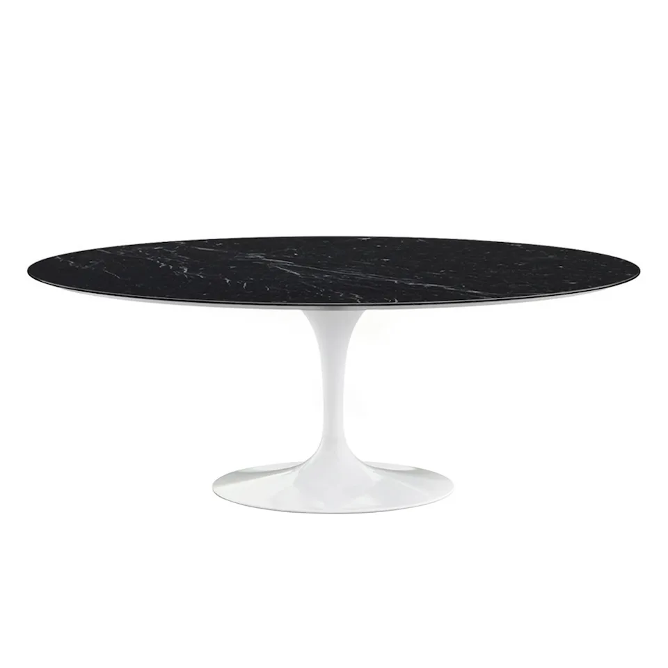 Saarinen Oval Table - Dining table, 198 x 121 cm, White frame, glossy black Marquina marble top