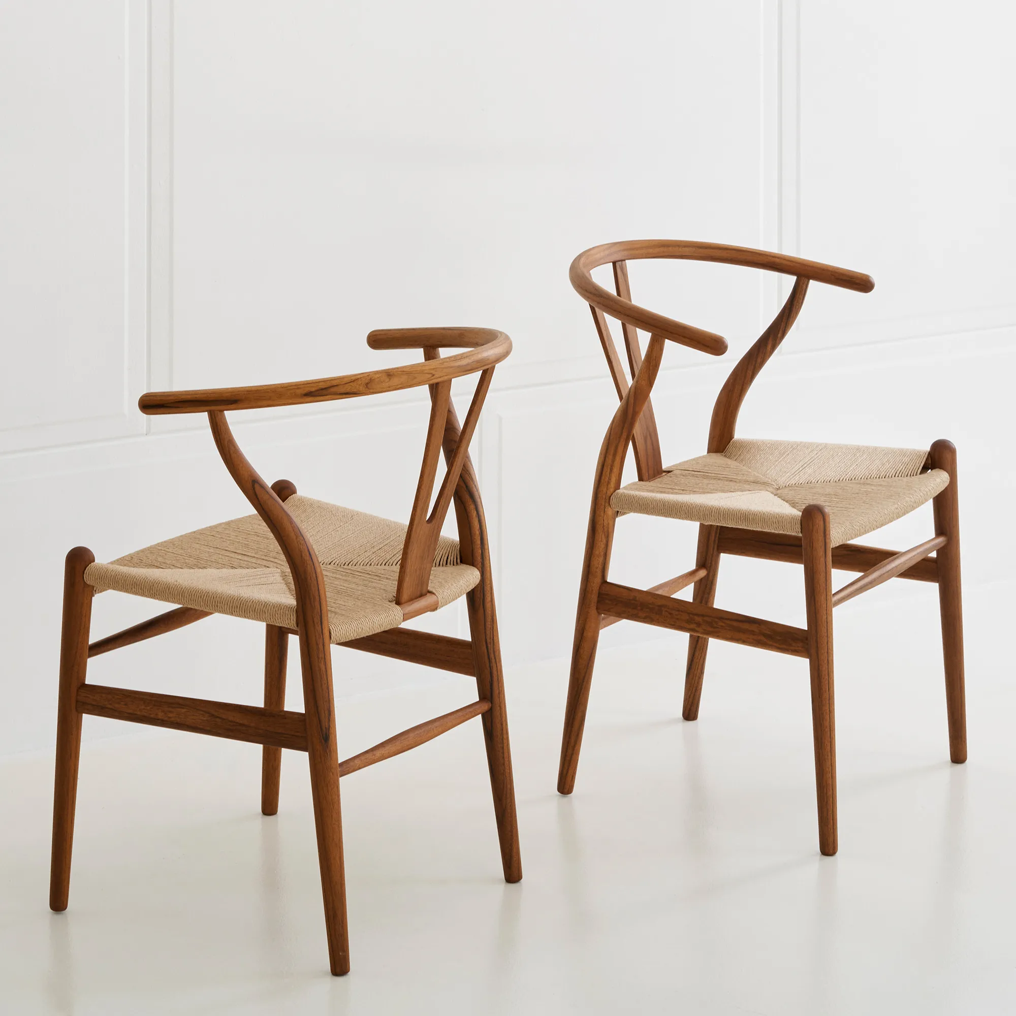 CH24 Y-stol teak/naturflettet papirgarn