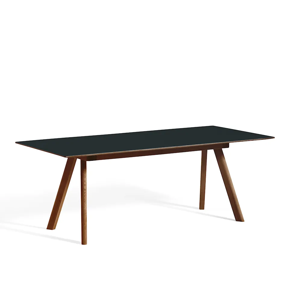 CPH30 2.0 Extendable Table Lacquered Walnut Frame L200 X W90 X H74  Black Linoleum Tabletop Dark Lacquered Edge