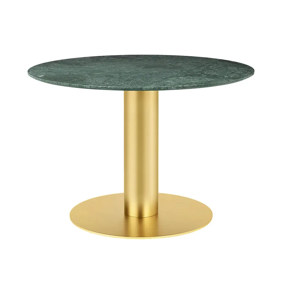 GUBI 2.0 Dining Table, Ø 110 cm, Top: Marble - Verde Guatemala, Base: Brass