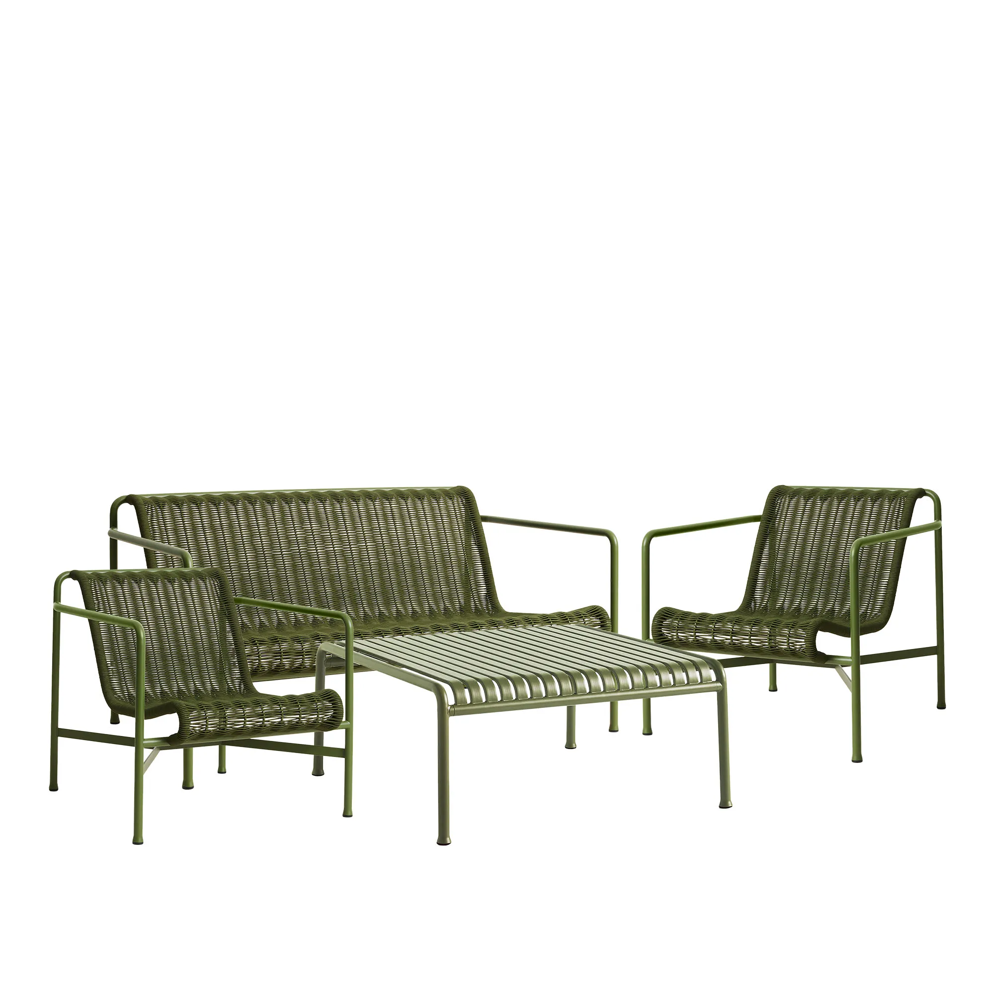 Palissade cord loungegroep med loungebank, 2 loungestoelen & laag houtdgårdstafel - 1