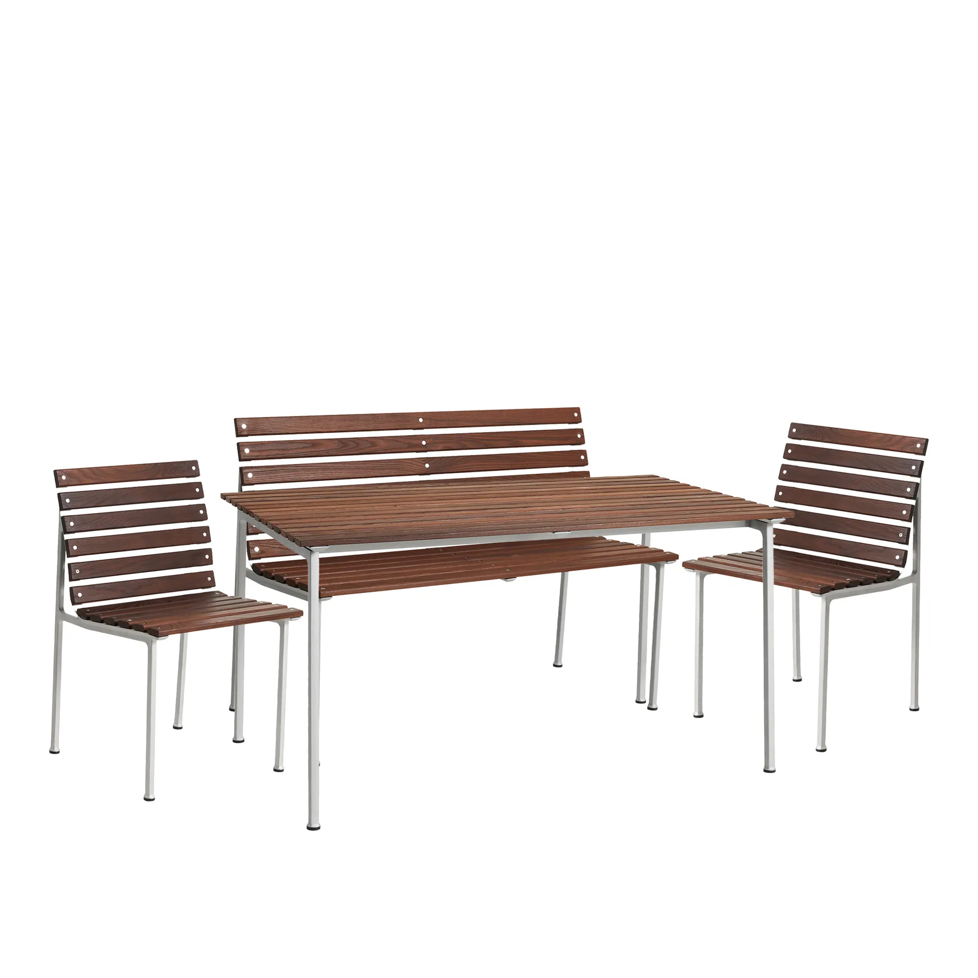 Traverse groepseettafel voor buiten 140 cm, 2 buitenstoelen en een tuinbank - 1