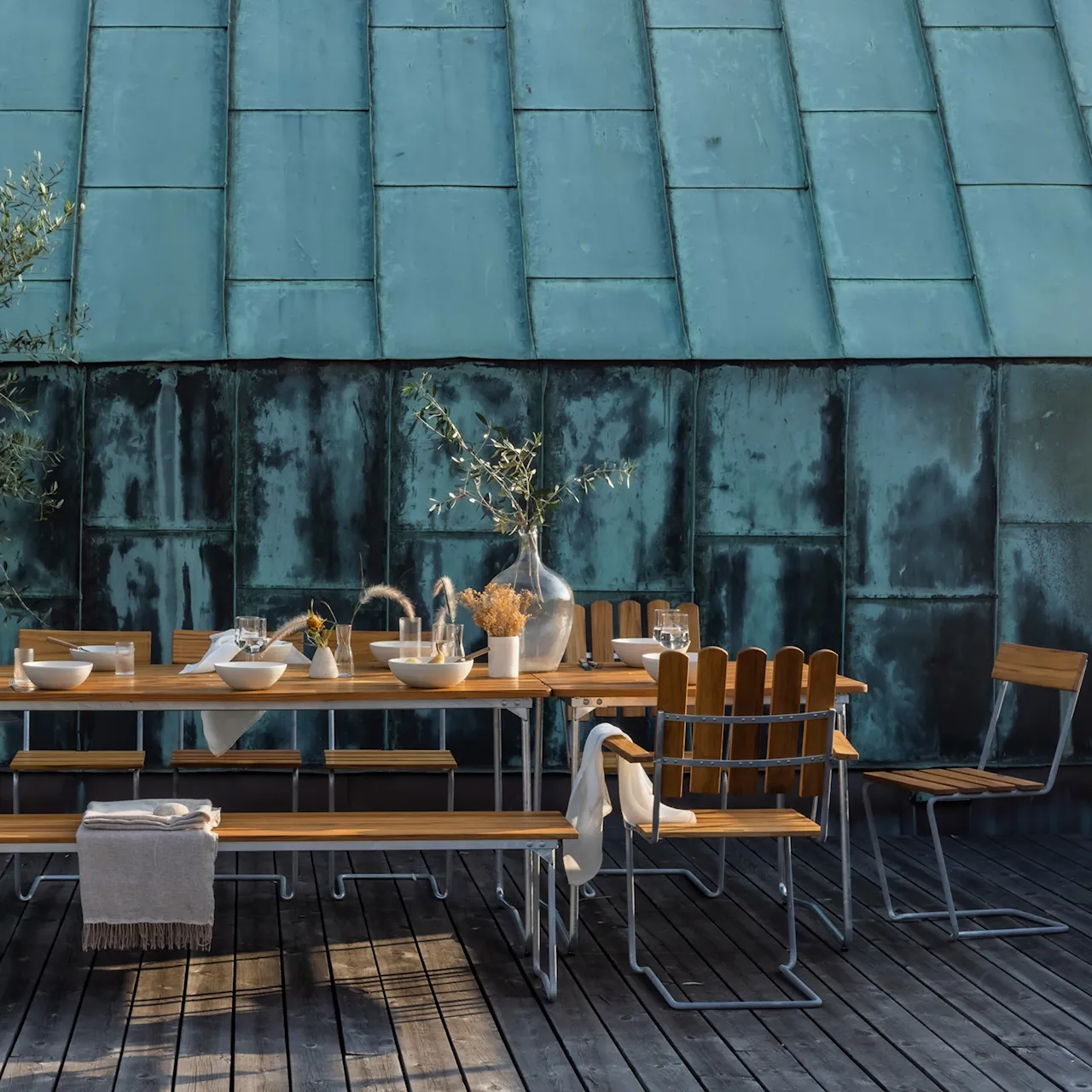 Classic series dining set with dining table & 2 garden benches