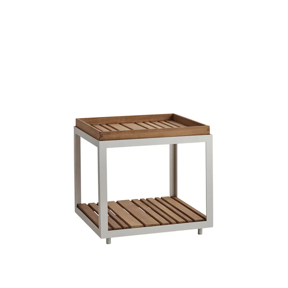 Level Side table, White, Table top: Teak