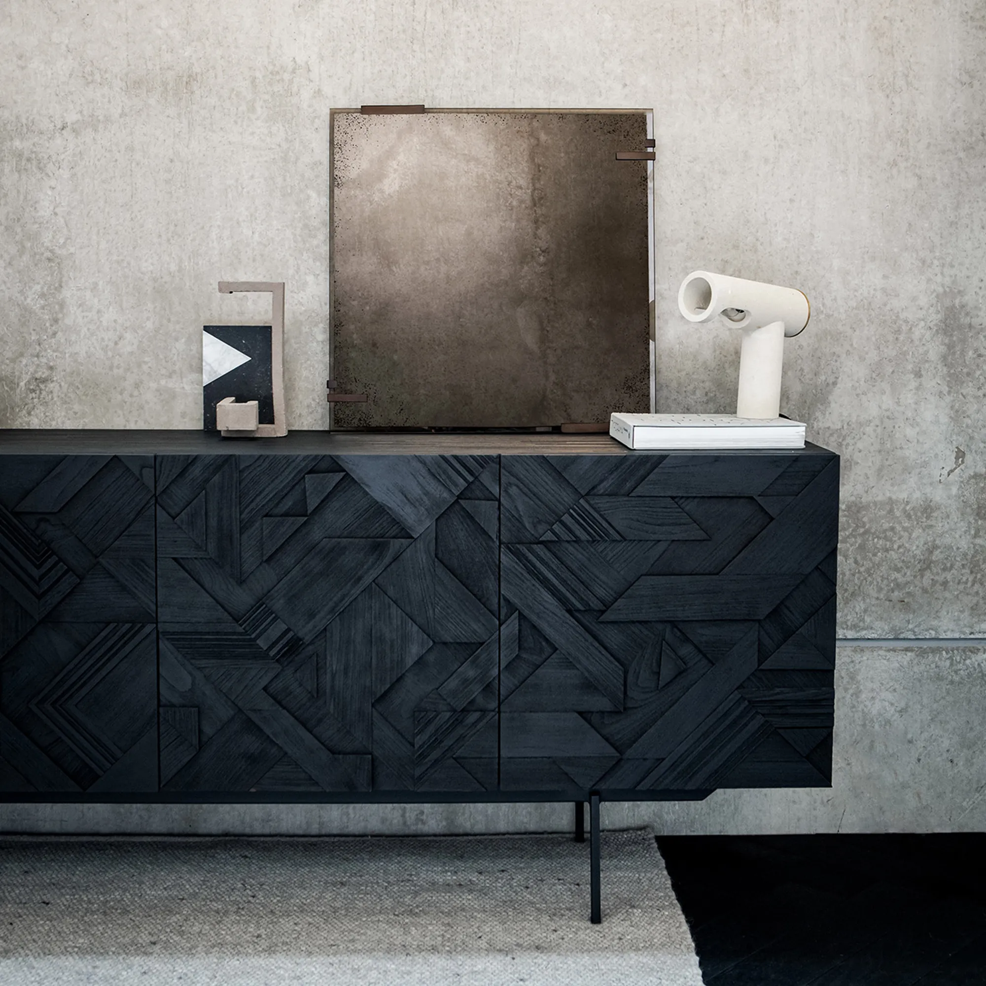 Teak Graphic Black Sideboard - 7