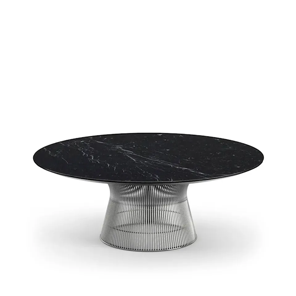 Platner Coffee Table, base in Polished Nickel, Ø 107 cm, top in black Marquina marble