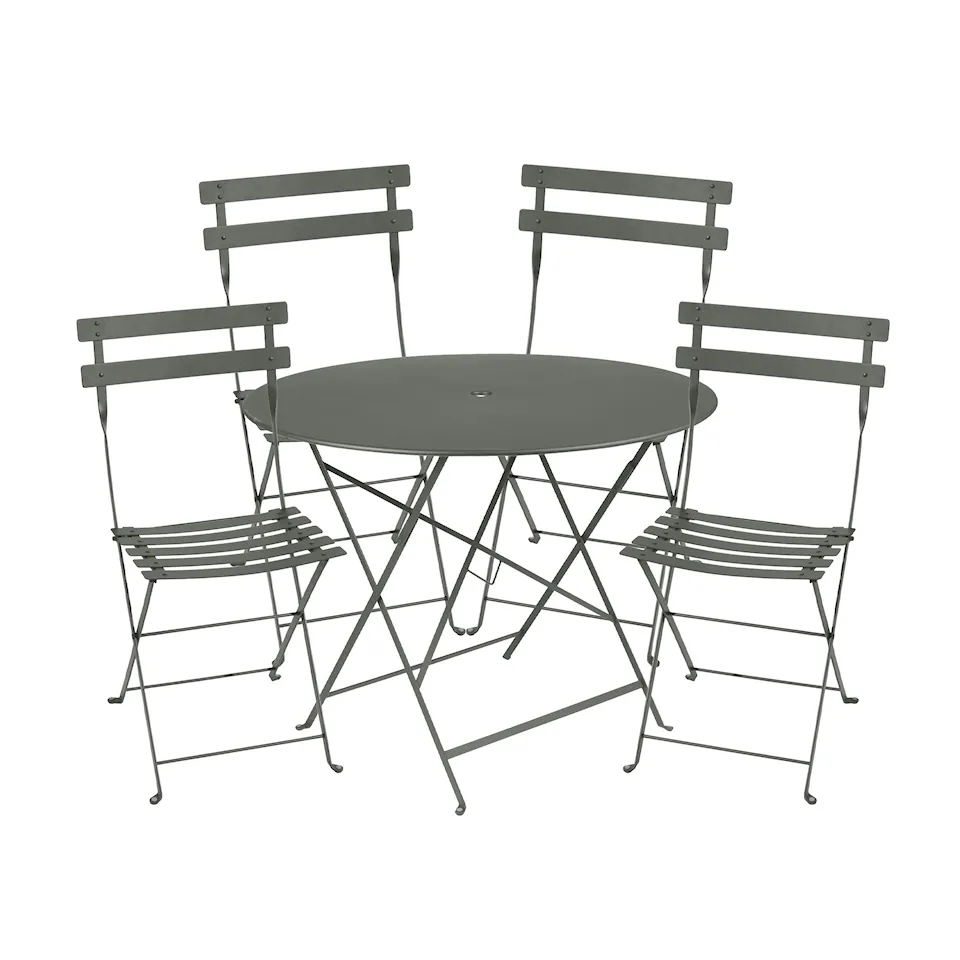 Bistro Dining Set Ø 96 cm & 4 Metal Chairs
