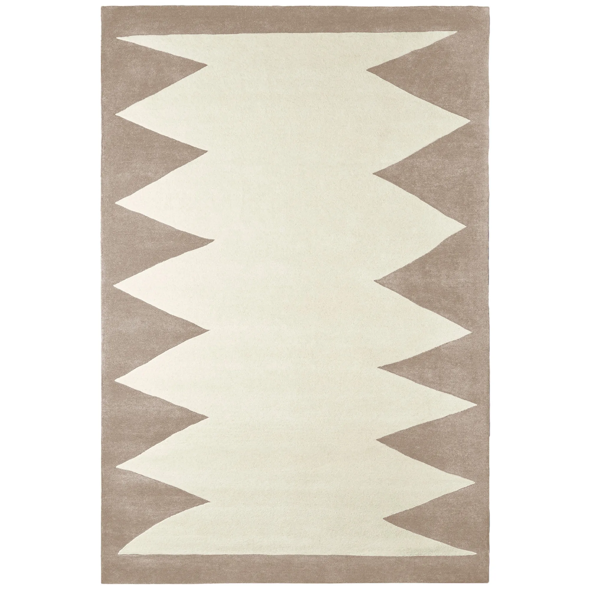 Zig Zag White Beige Wool Rug - 1