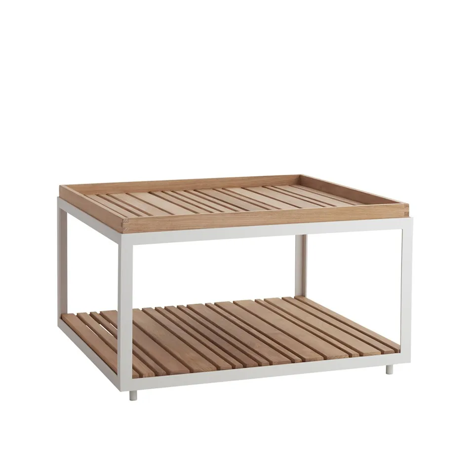 Level Coffee table, White, Large, Table top: Teak