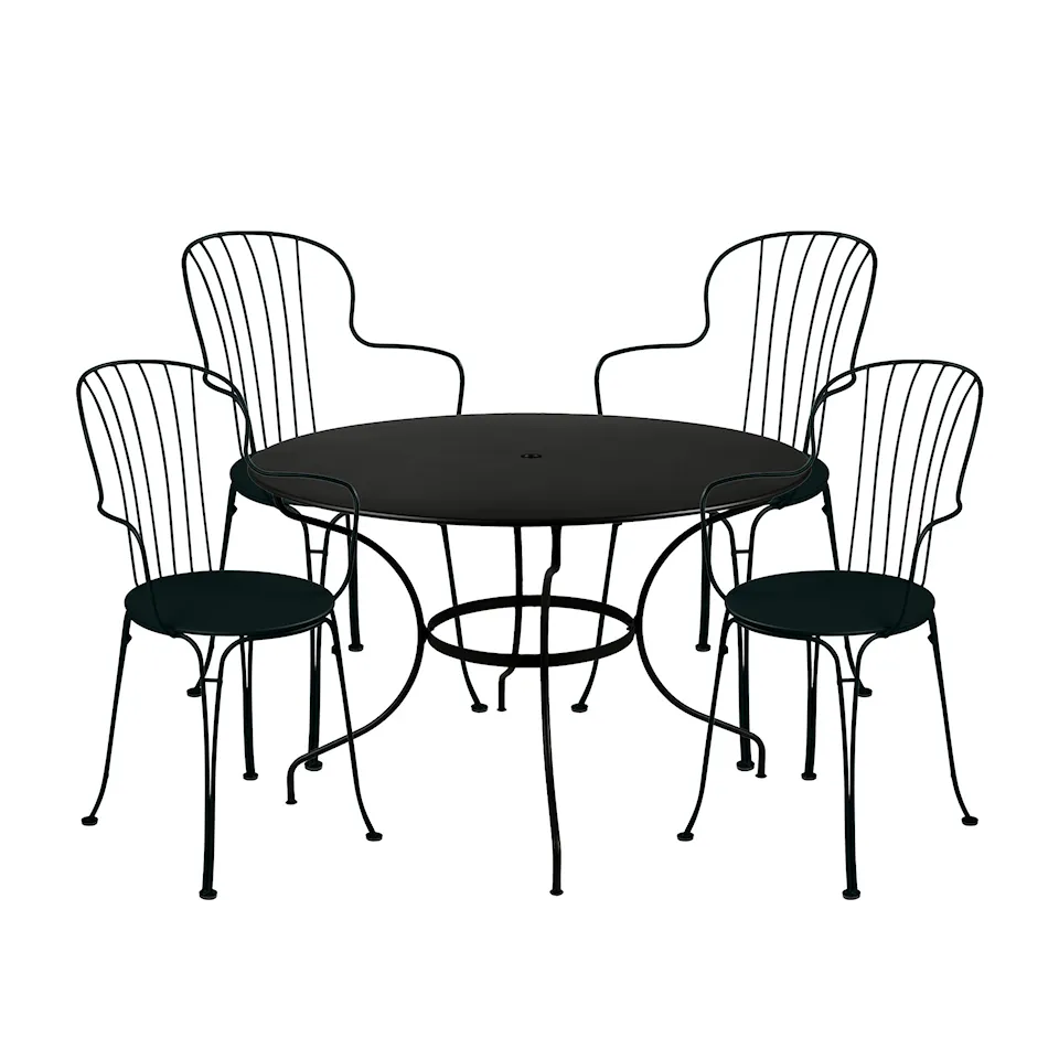 Opéra+ dining set table round Ø117cm & 4 armchairs