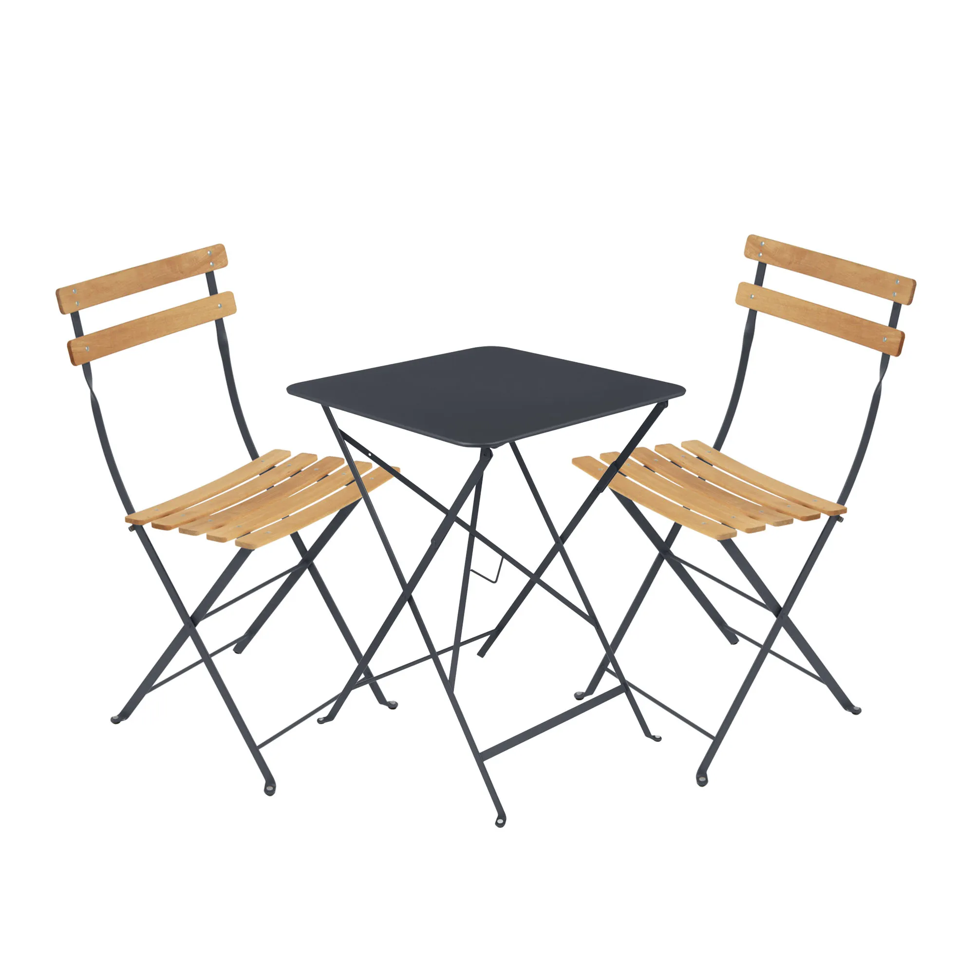 Bistro dining set table 57cm & 2 wood chairs - 1