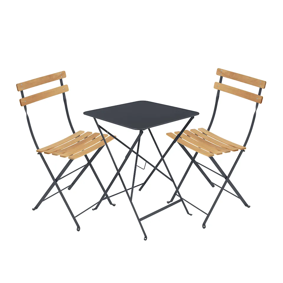 Bistro dining set table 57cm & 2 wood chairs