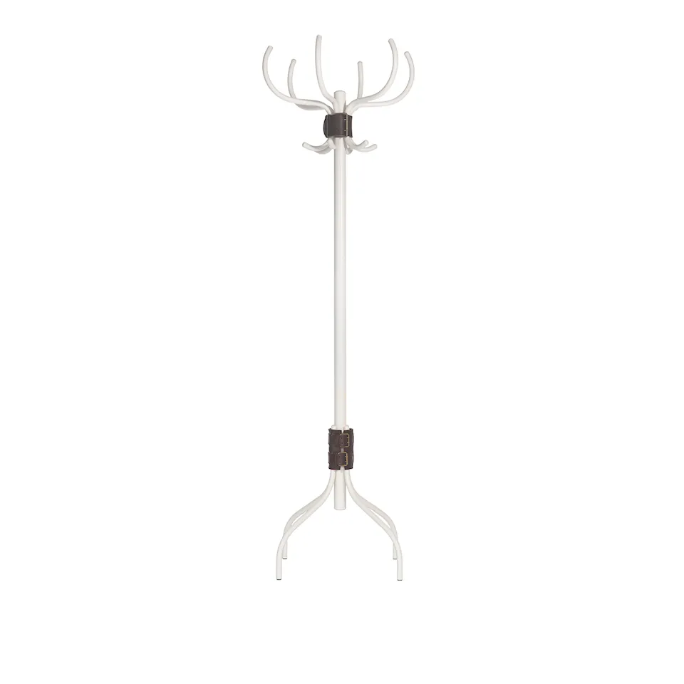 Babe Clothes hanger, RAL 1013 White, Leather belt in brown