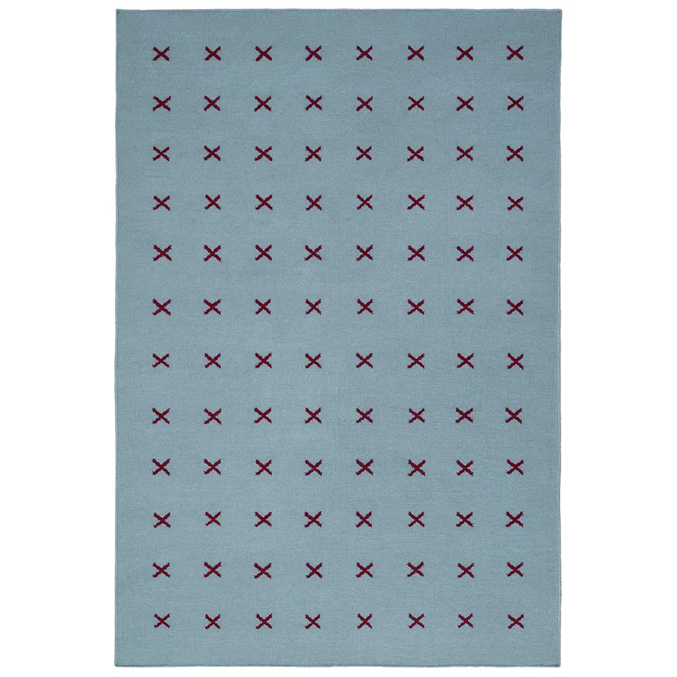 Cross Blue/Burgundy uldtæppe