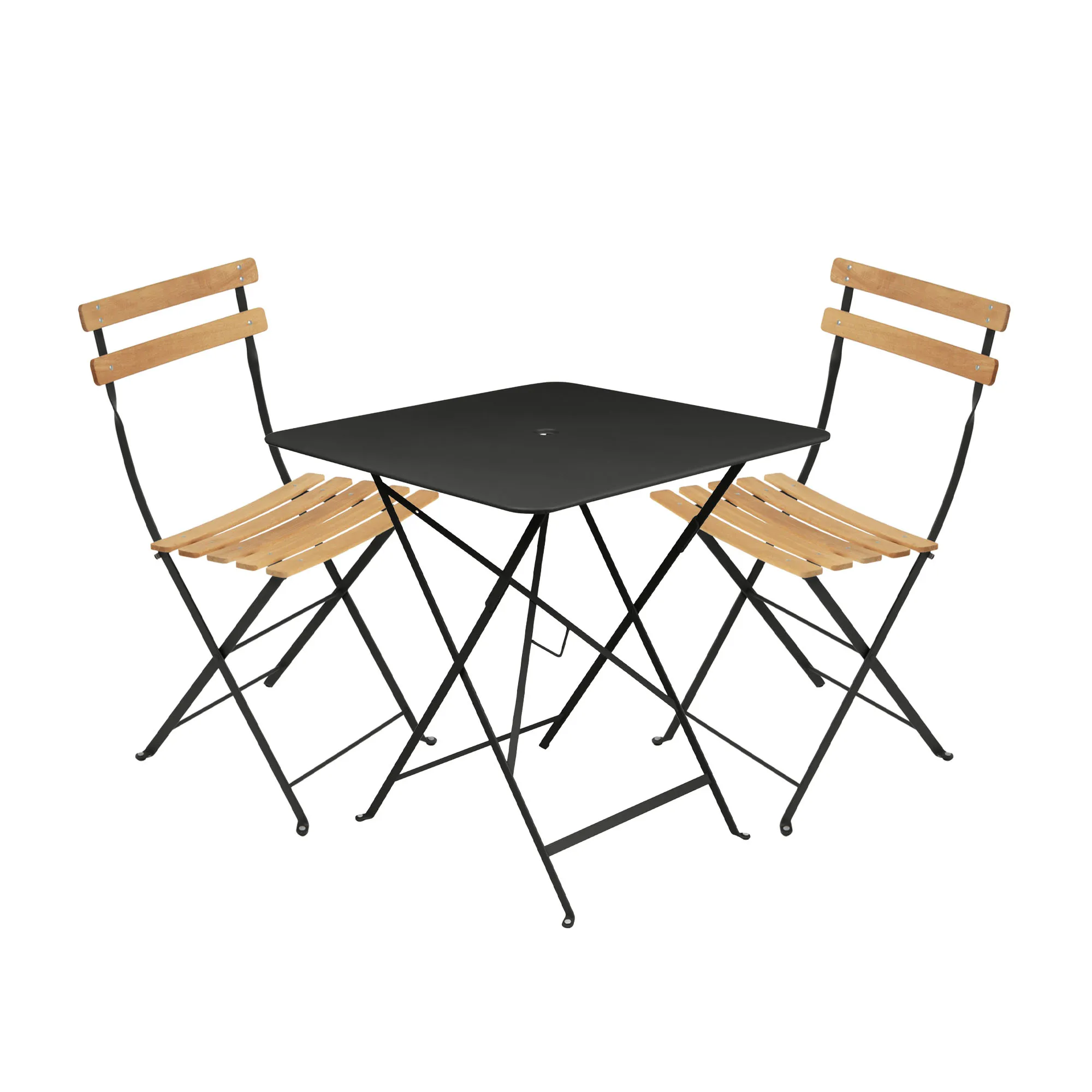 Bistro dining set table 71cm & 2 wood chairs - 1
