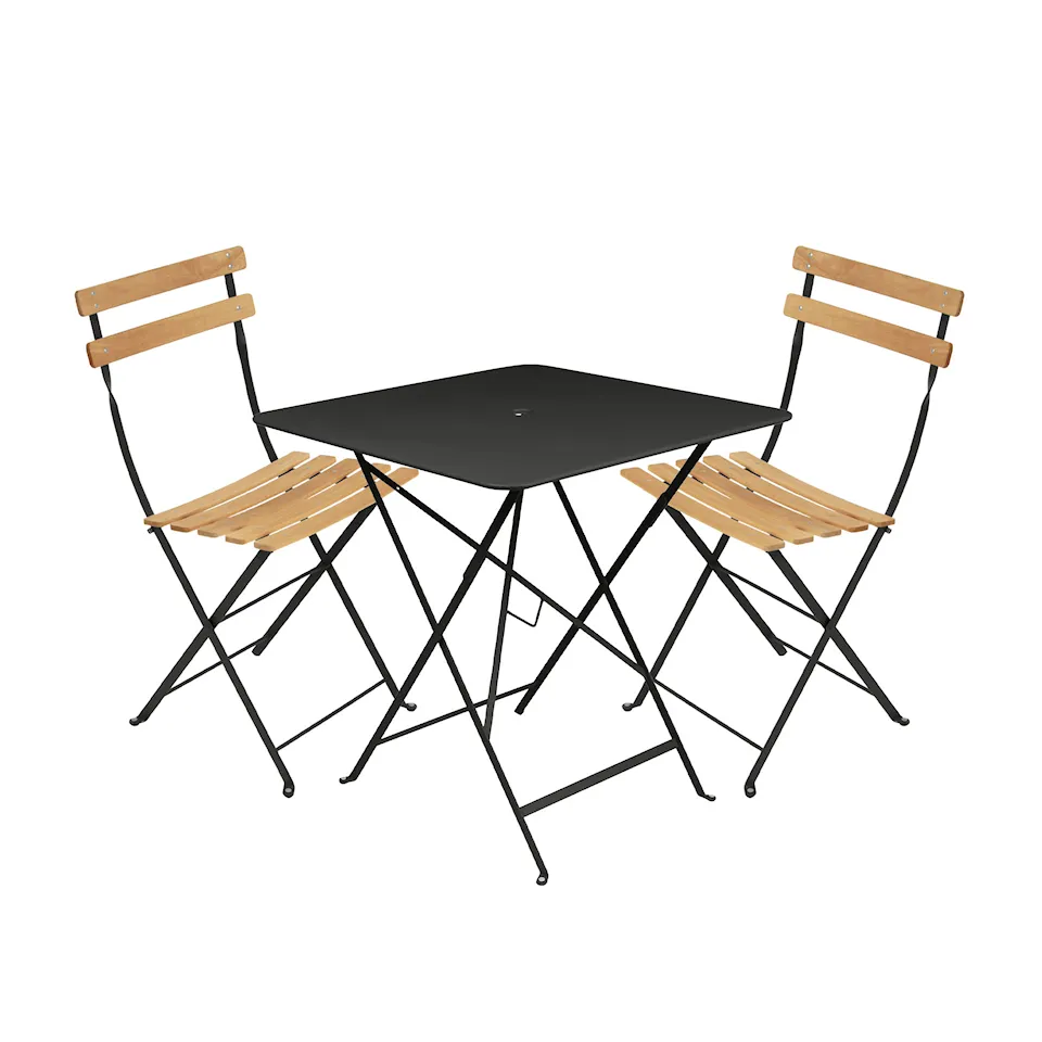 Bistro dining set table 71cm & 2 wood chairs