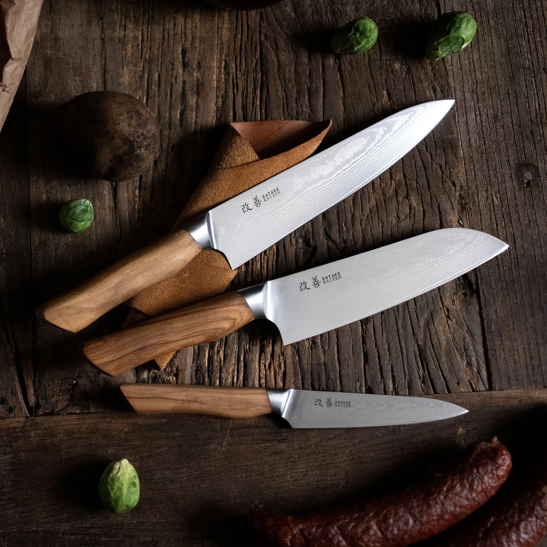 Kaizen Knife set 3 pcs - Gyuto, Santoku & Petty - Satake - NO GA