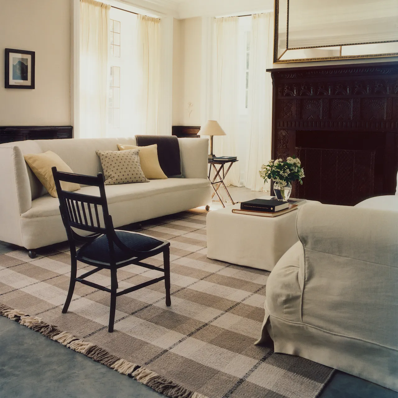 Plaid Sand/Cream Wool Rug