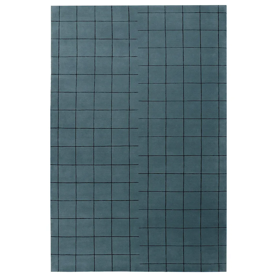Grid Faded Blue/Black Wool Rug