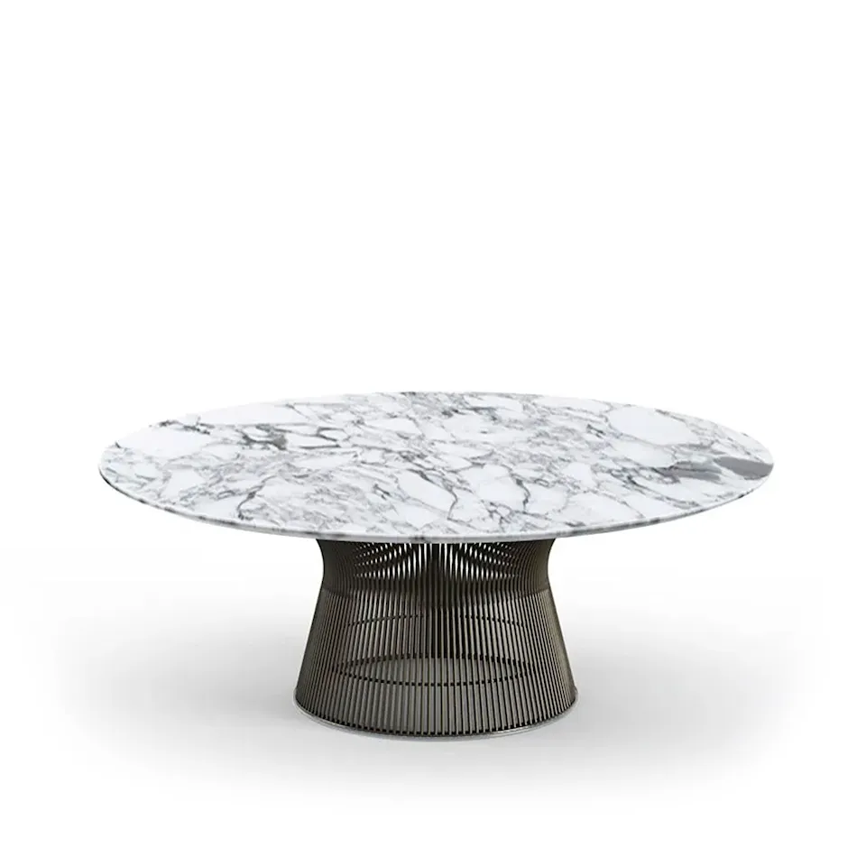 Platner Coffee Table, base in bronze metallic, Ø 91.5 cm, top in white Arabescato marble