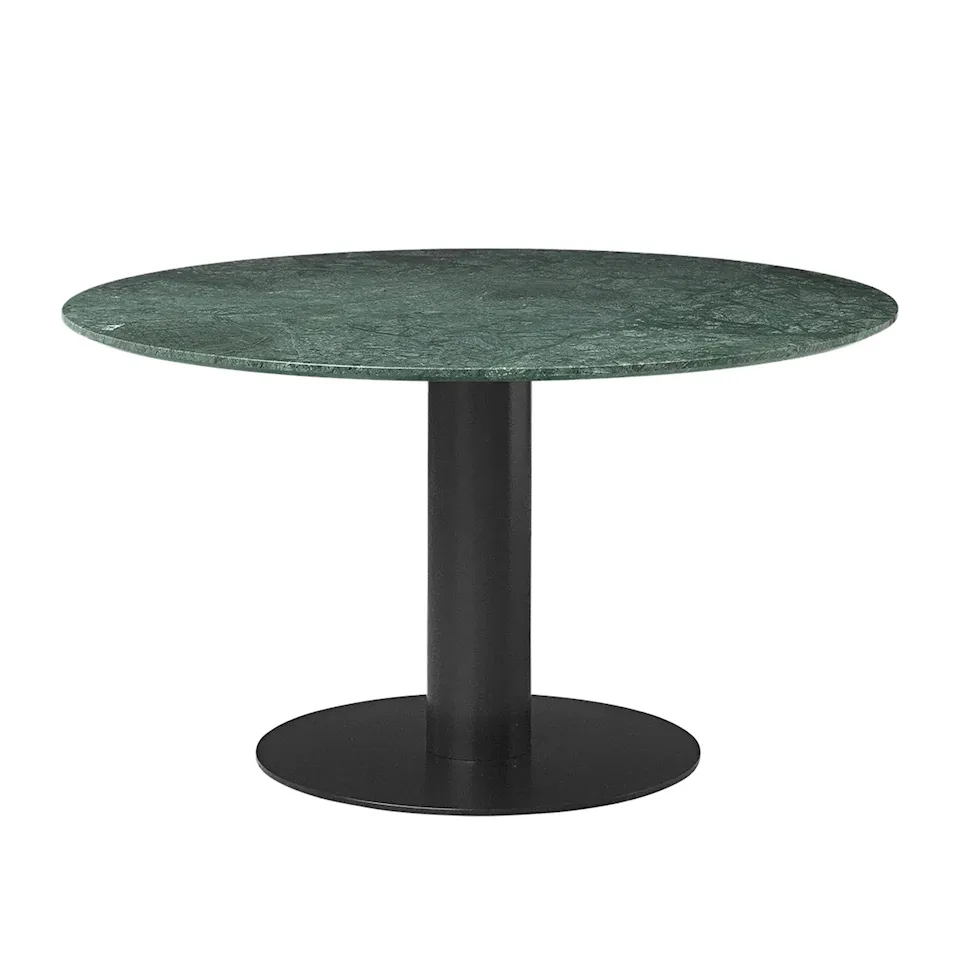 GUBI 2.0 Dining Table, Ø 130 cm, Top: Marble - Verde Guatemala, Base: Black