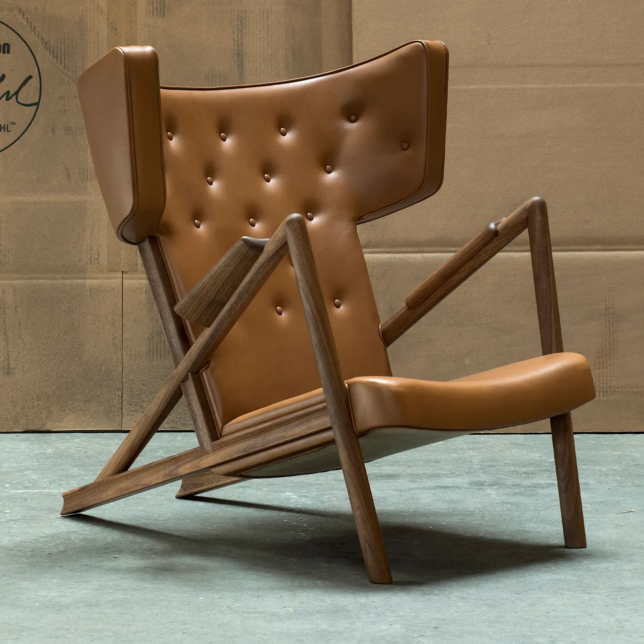 Grasshopper Chair, Walnut, Leather Group 2, Nevada NV2488S Cognac