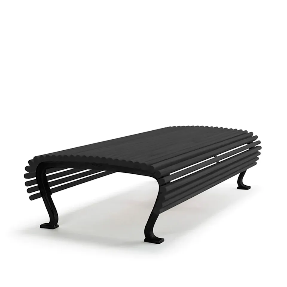 Bench Jujol - Wide, Grey Lacquered Pine Wood/Black Lacquered Aluminium