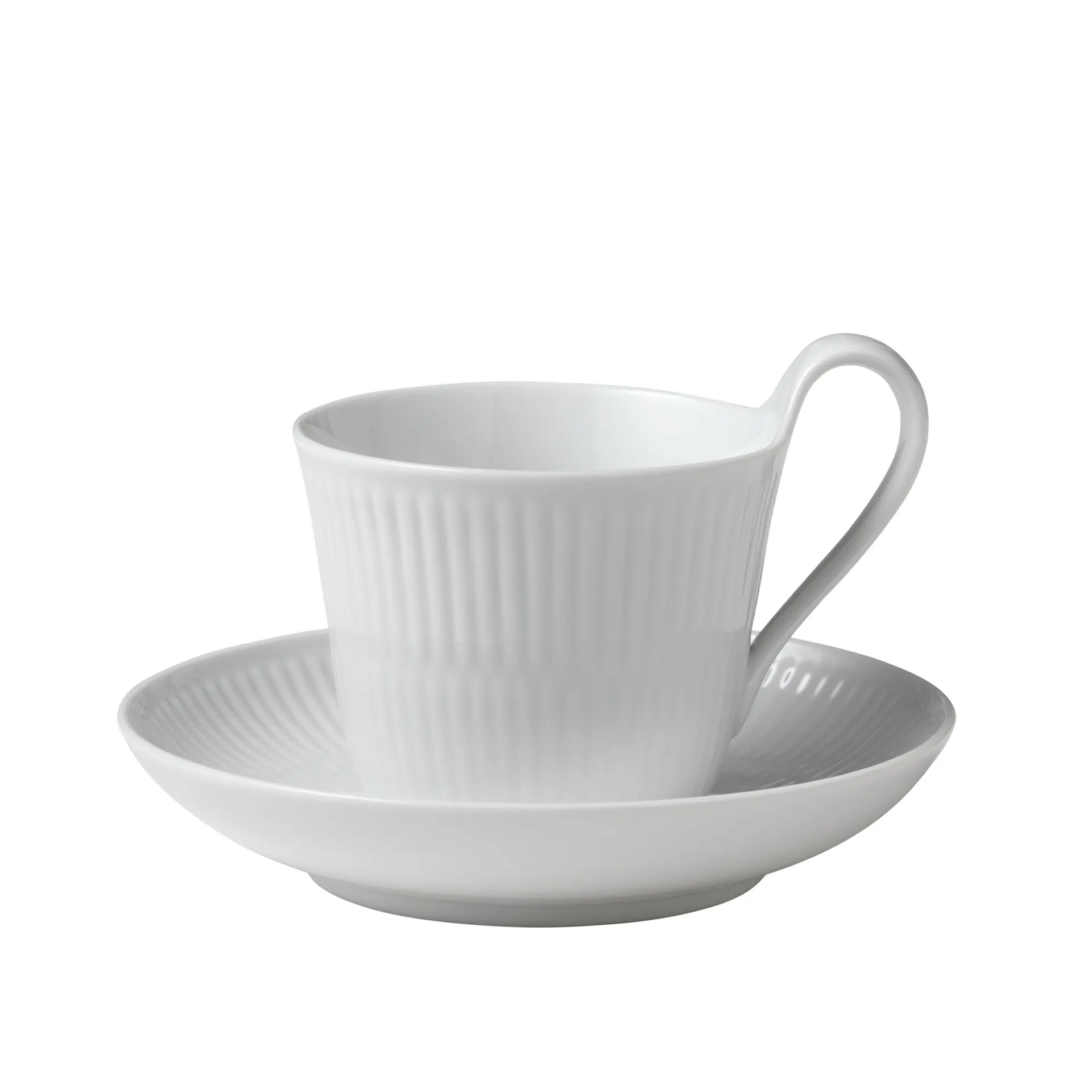 White Fluted Cup with High Handle & Saucer 24 cl - Royal Copenhagen - NO GA