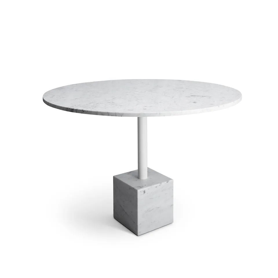 Knockout Dining Table Square Base, White Marble - White Stem