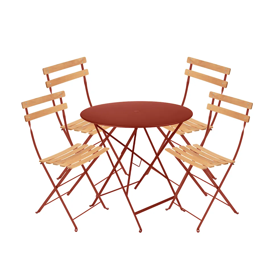 Bistro dining set table 77cm & 4 wood chairs