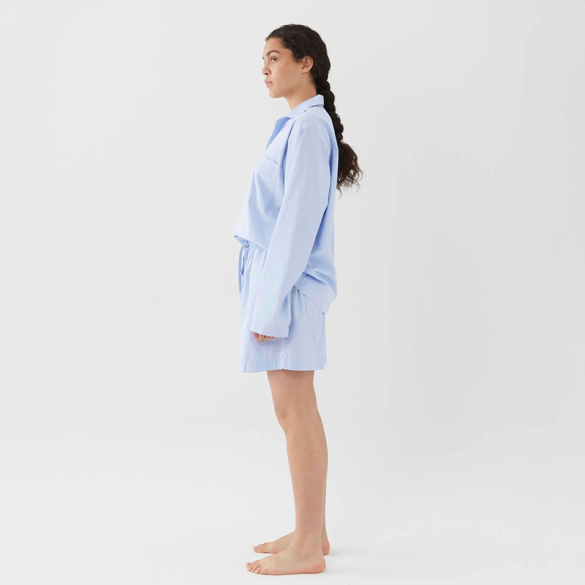 Poplin Pyjamas Shorts Shirt Blue - TEKLA - NO GA