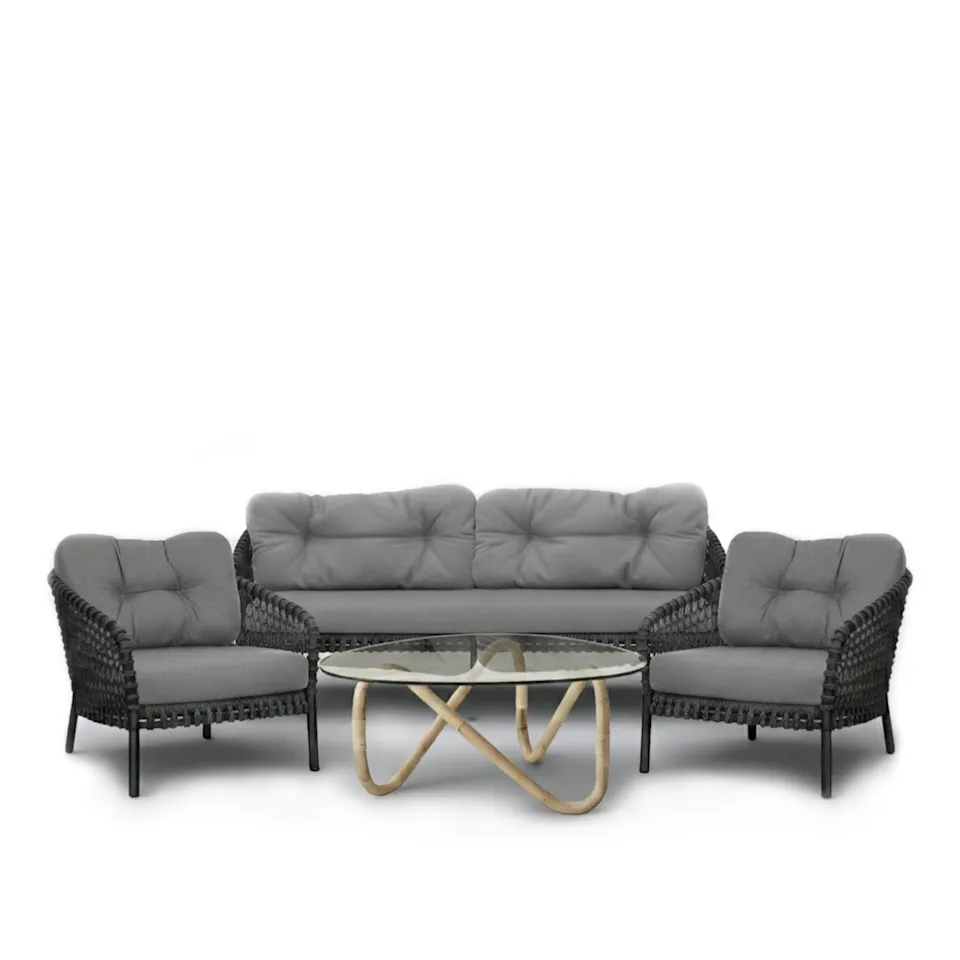 Ocean 3-seater sofa, Ocean large lounge chair 2 pcs & Wave coffee table