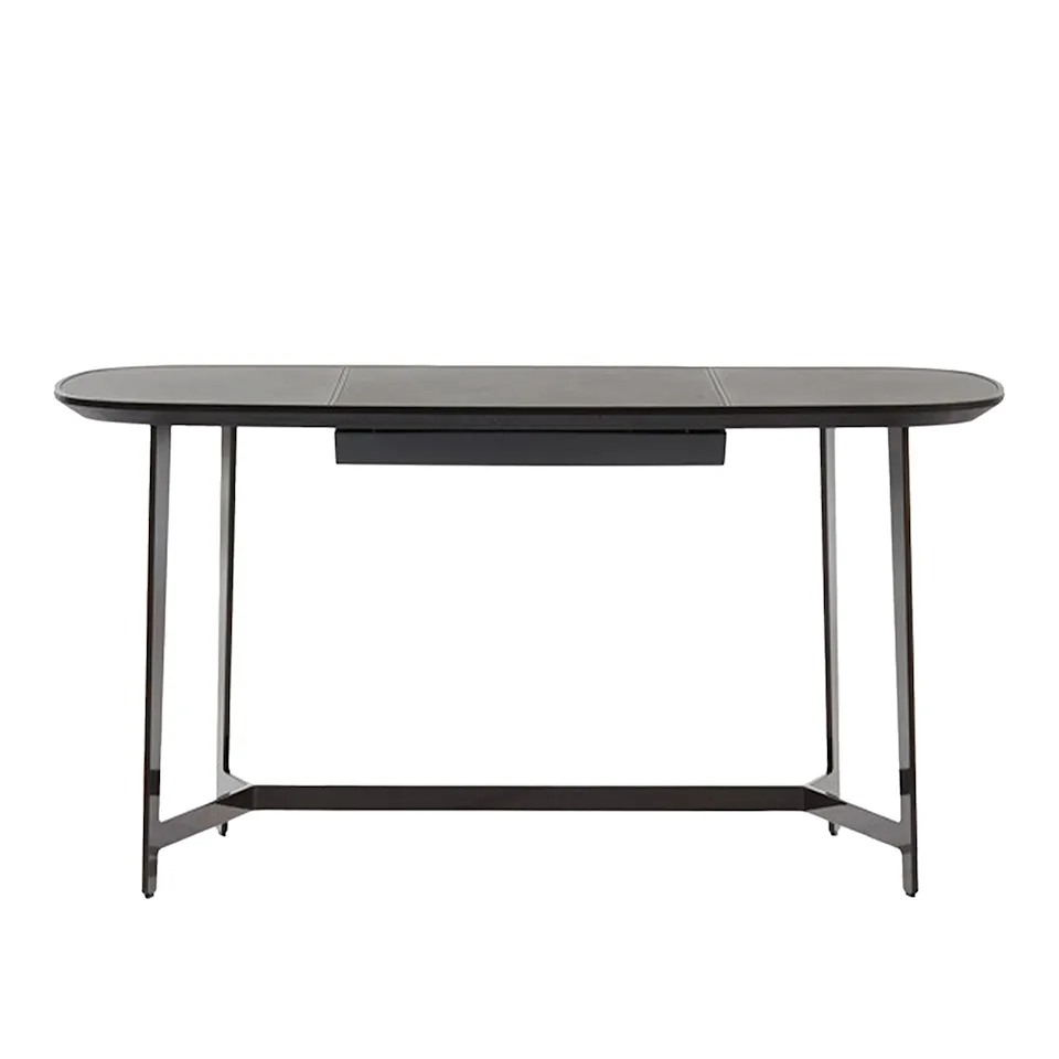 Mathieu bureau, Structure Glossy Brown Nickel, Frame Black Elm, Top Leather 02 Nero, Drawer