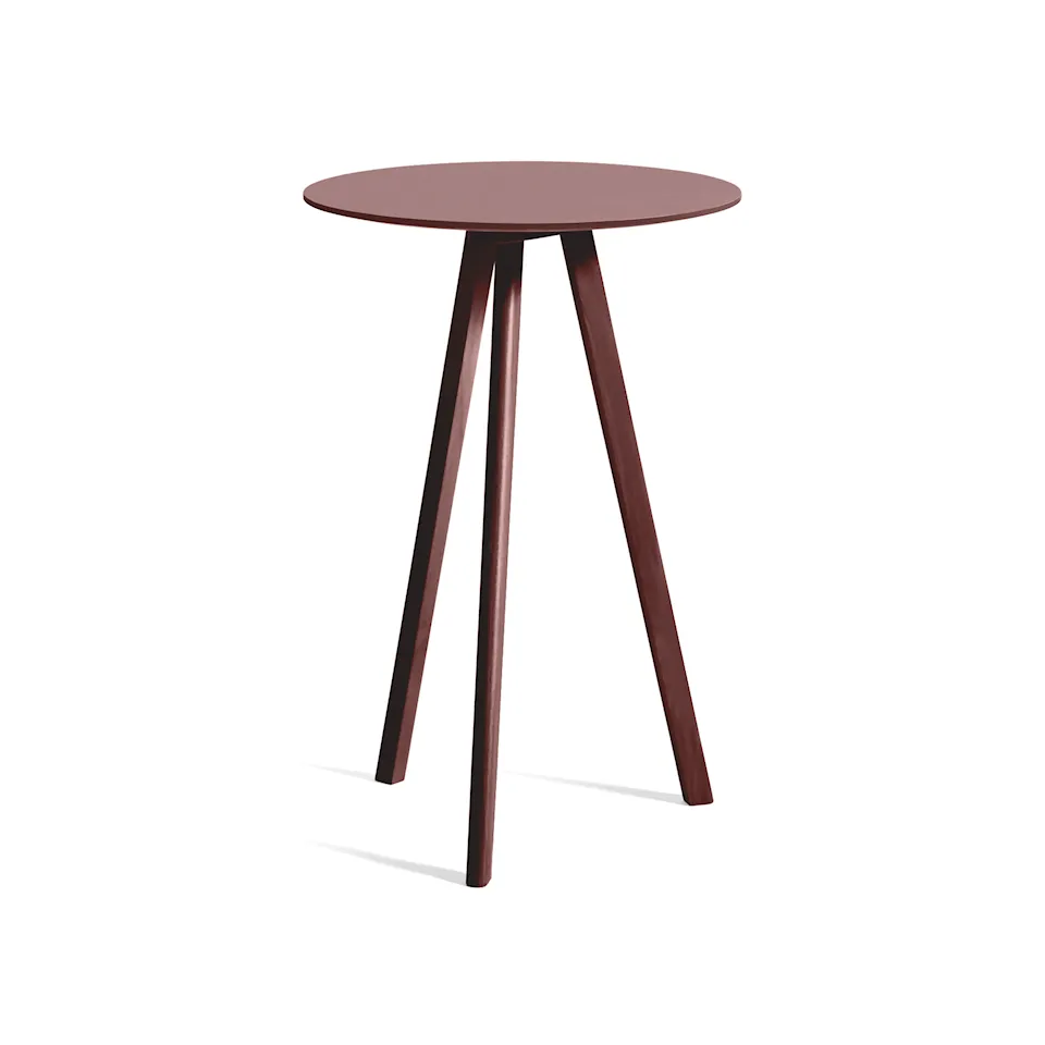 CPH20 2.0 High Table Bordeaux Lacquered Oak Frame Ø70 X H105 Burgundy Linoleum Top Bordeaux Lacquered Edge